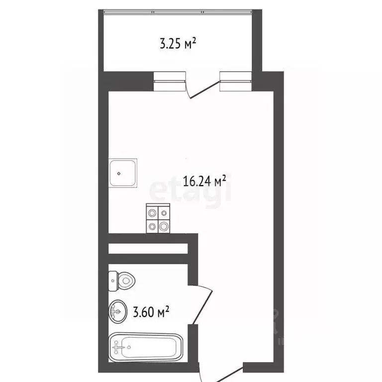 Студия Тюменская область, Тюмень ул. Краснооктябрьская, 16 (20.1 м) - Фото 2