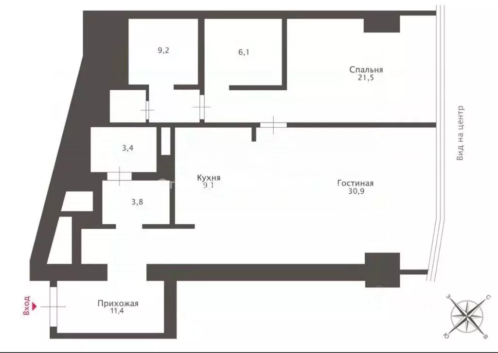 2-к кв. Москва 1-й Красногвардейский проезд, 21с2 (95.4 м) - Фото 2