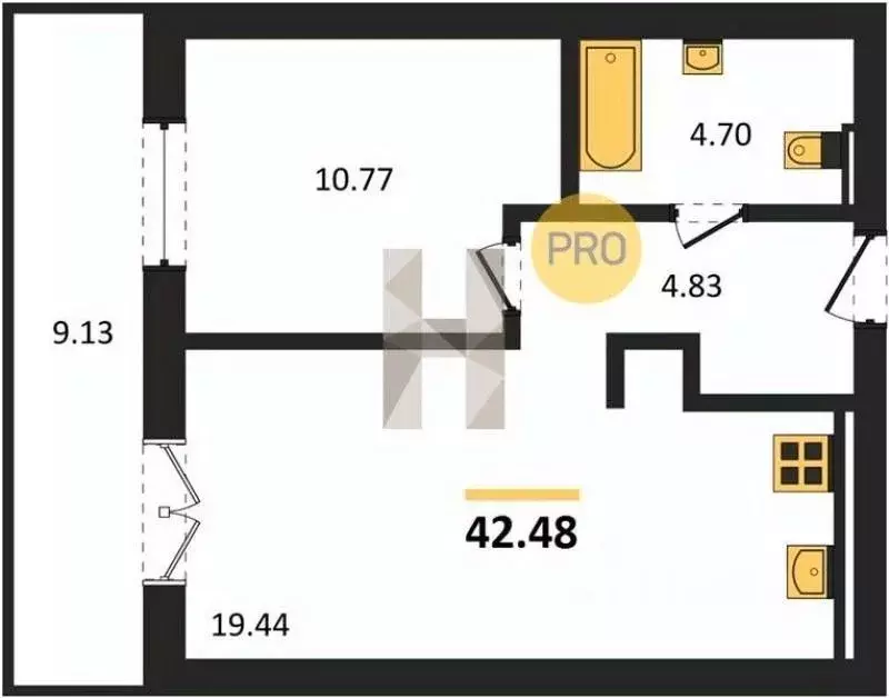 1-к кв. Калининградская область, Гурьевск Включи жилой комплекс (42.48 ... - Фото 2