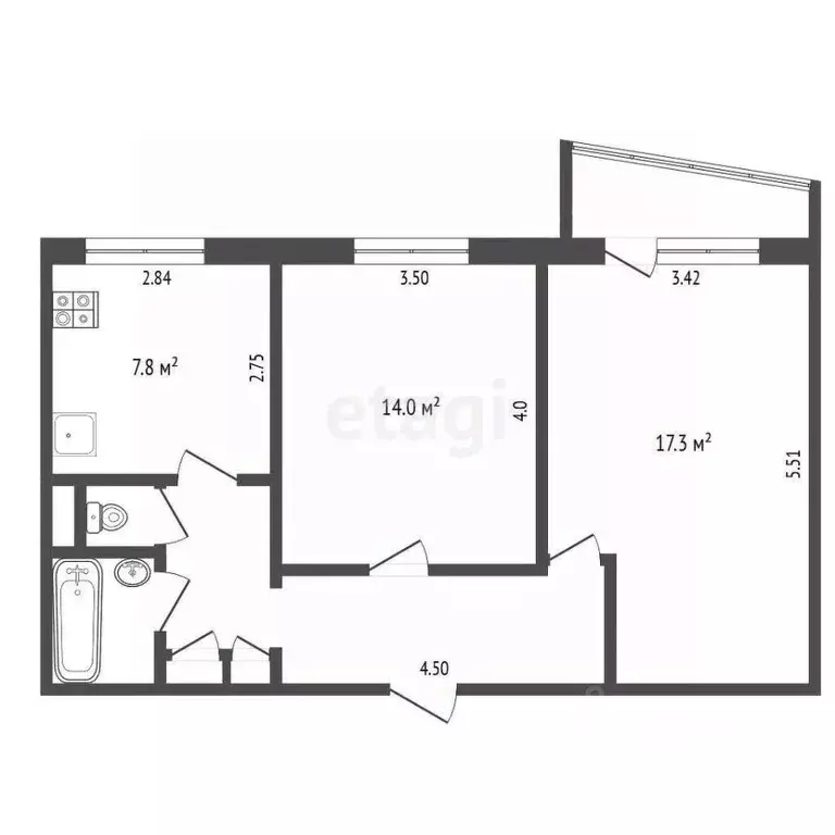 2-к кв. Вологодская область, Вологда ул. Возрождения, 72 (52.4 м) - Фото 2