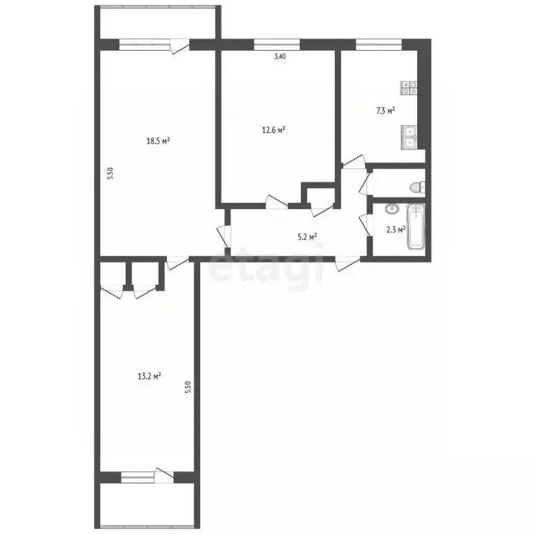 3-к кв. Кемеровская область, Кемерово бул. Строителей, 35 (61.5 м) - Фото 2