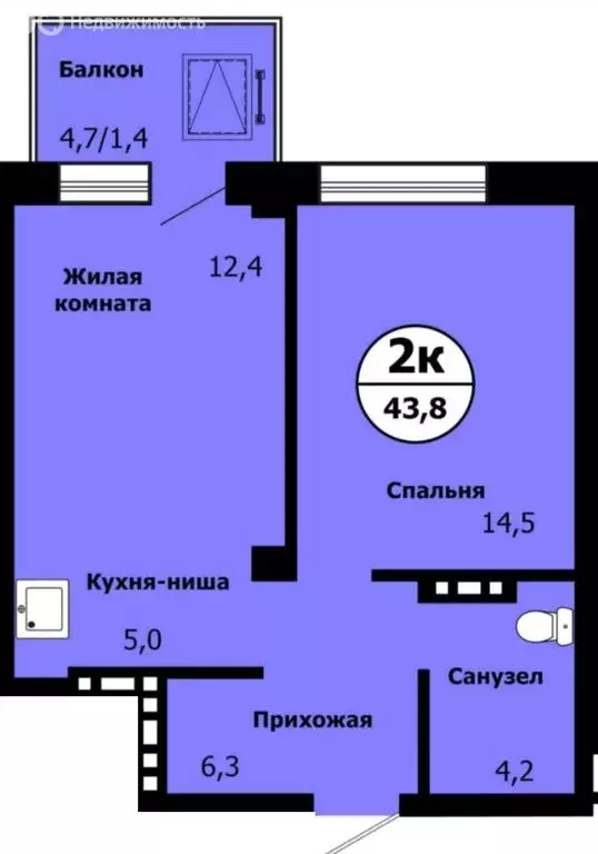 2-комнатная квартира: Красноярск, улица Лесников, 51 (43.8 м) - Фото 1