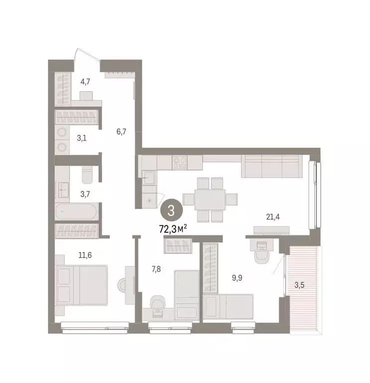 3-комнатная квартира: Челябинская область, Сосновский муниципальный ... - Фото 2