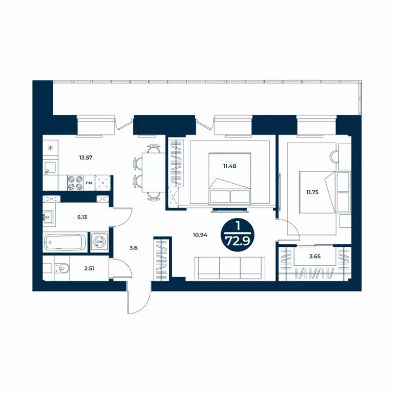 2-к кв. Хакасия, Абакан ул. Арбан, 22 (72.9 м) - Фото 1