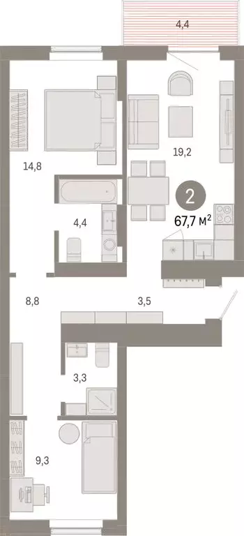 2-комнатная квартира: Омск, Кировский округ (67.69 м) - Фото 1