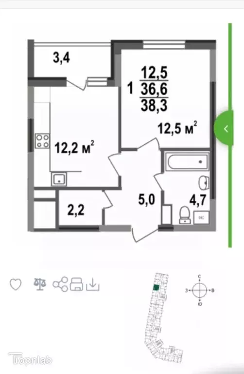 1-к кв. Владимирская область, Владимир ул. Смоленская, 3Б (38.3 м) - Фото 0