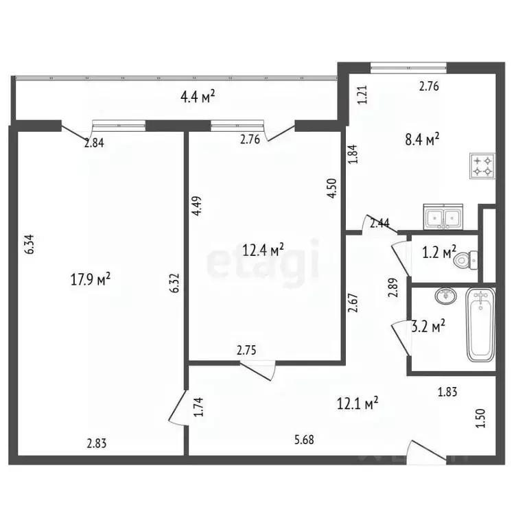 2-к кв. Санкт-Петербург просп. Славы, 51 (55.2 м) - Фото 2