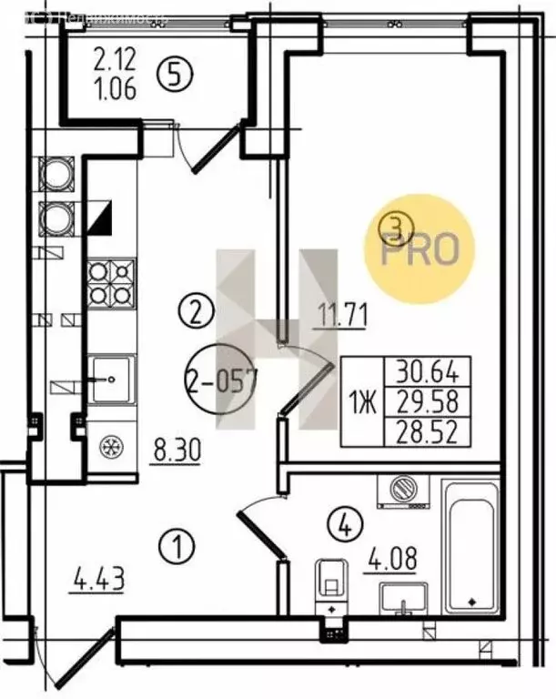 1-комнатная квартира: Пионерский, улица Гептнера, 17 (30.64 м) - Фото 1