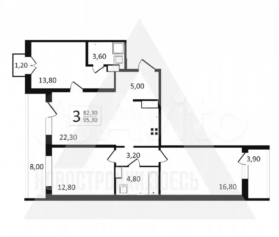 3-к. квартира, 95,3 м, 7/9 эт. - Фото 1