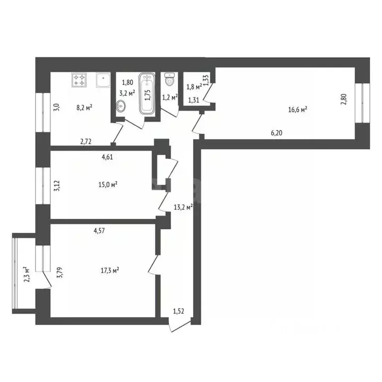 3-к кв. Башкортостан, Уфа Кольцевая ул., 61 (77.0 м) - Фото 2