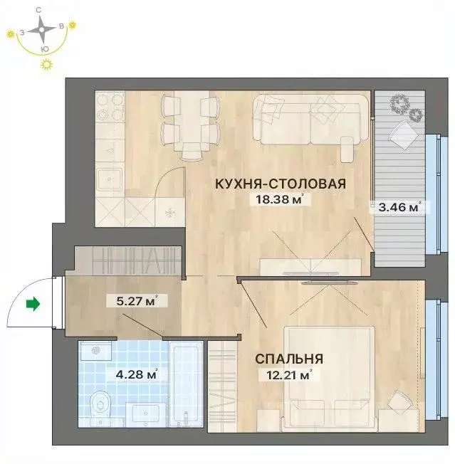 1-к кв. Свердловская область, Екатеринбург пер. Ударников, 33 (43.6 м) - Фото 1