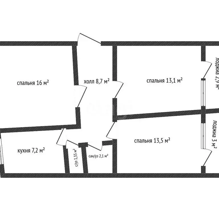 3-комнатная квартира: Майкоп, Железнодорожная улица, 170 (61.8 м) - Фото 1