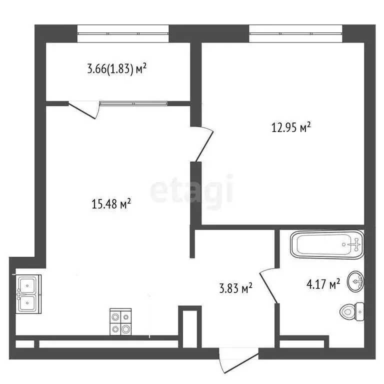 1-комнатная квартира: Тюмень, микрорайон Энтузиастов (38.26 м) - Фото 0