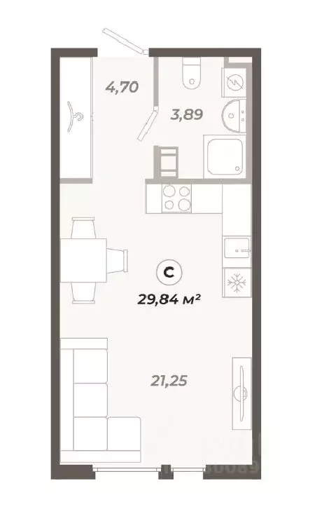 Студия Санкт-Петербург ул. Коли Томчака, 21Д (29.84 м) - Фото 0