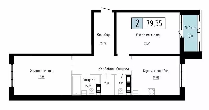 2-комнатная квартира: Хабаровск, Азовский переулок, 7 (79.35 м) - Фото 0
