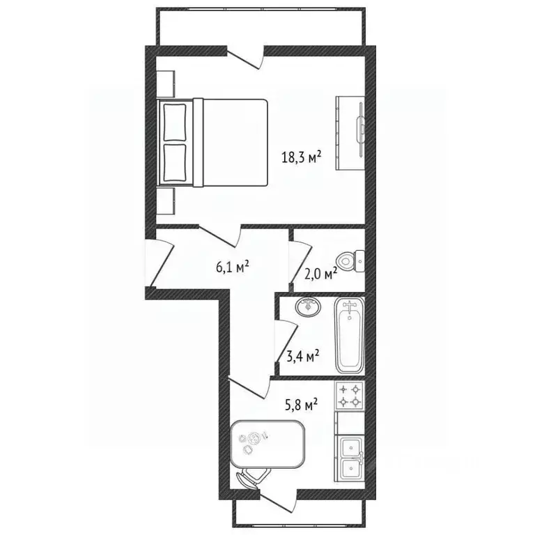 1-к кв. Новосибирская область, Куйбышев Южный мкр, 8 (35.6 м) - Фото 2