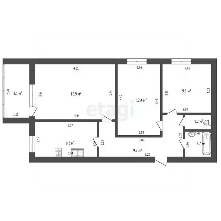 3-к кв. Башкортостан, Стерлитамак ул. Артема, 73 (60.3 м) - Фото 2
