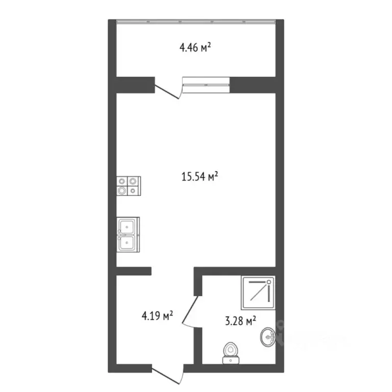 Студия Тюменская область, Тюмень ул. Игоря Комиссарова, 5 (23.0 м) - Фото 2