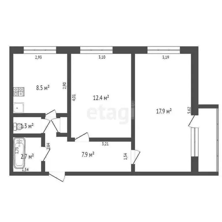 2-комнатная квартира: Юрга, Кузбасский проспект, 18А (51 м) - Фото 1