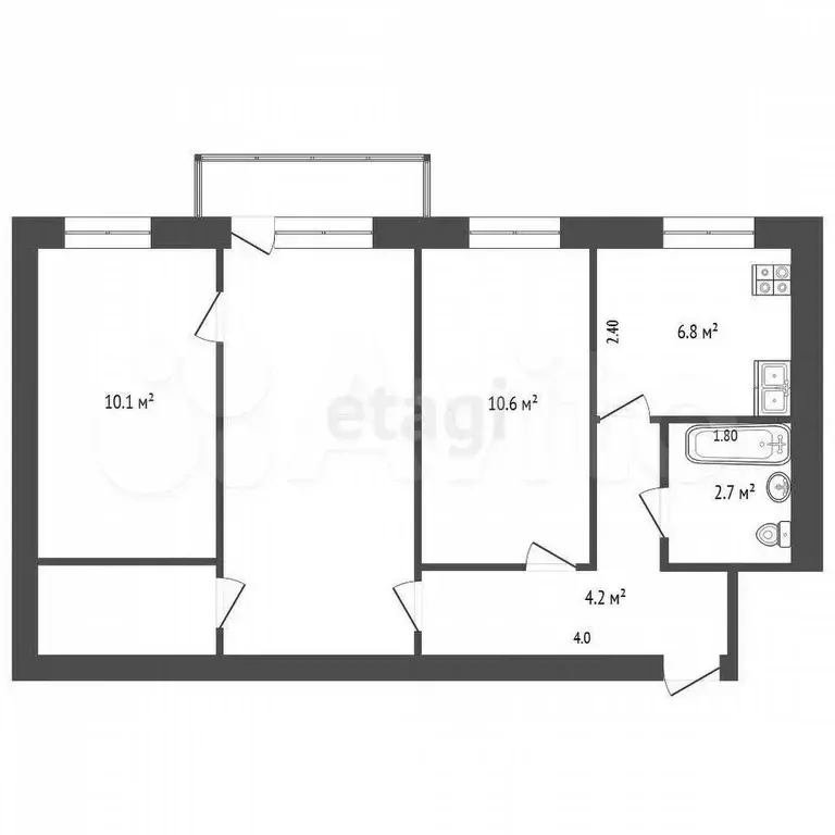 3-к. квартира, 56 м, 2/4 эт. - Фото 0