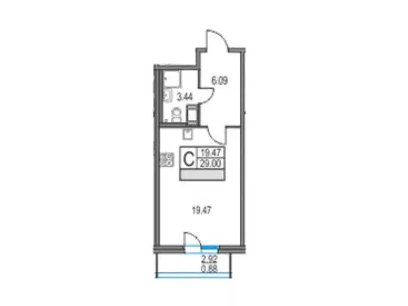 Квартира-студия: Санкт-Петербург, Богатырский проспект, 2А (29 м) - Фото 0