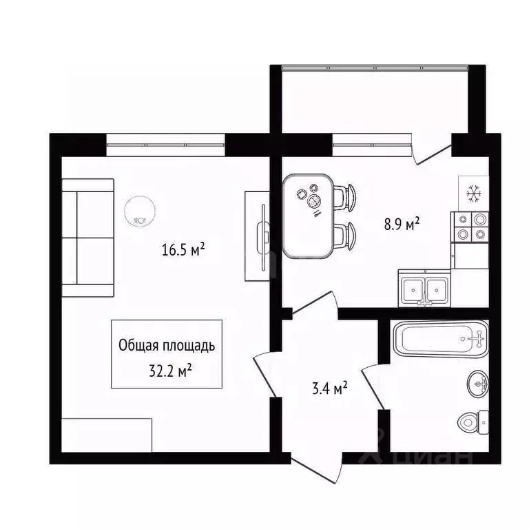 1-к кв. Новосибирская область, Новосибирск Спортивная ул., 29/1 (32.2 ... - Фото 2