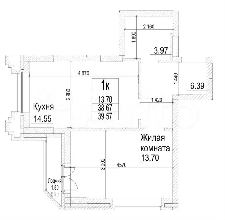 1-к. квартира, 39,6 м, 3/21 эт. - Фото 0