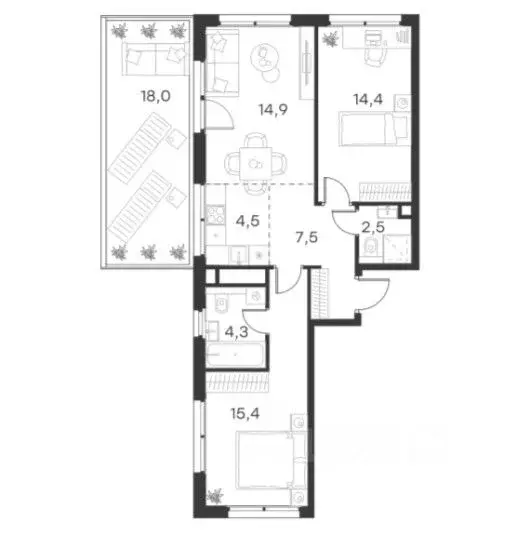3-к кв. Москва Ильменский проезд (68.9 м) - Фото 1