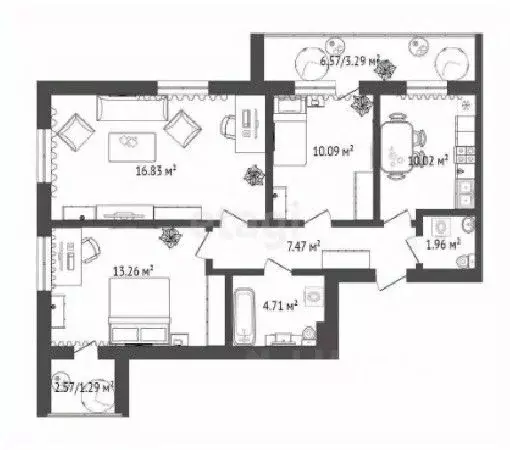 3-к кв. Омская область, Омск ул. Гусарова, 48 (71.0 м) - Фото 0