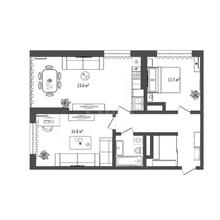 2-к кв. Тюменская область, Тюмень ул. Московский Тракт, 83к6 (69.0 м) - Фото 2
