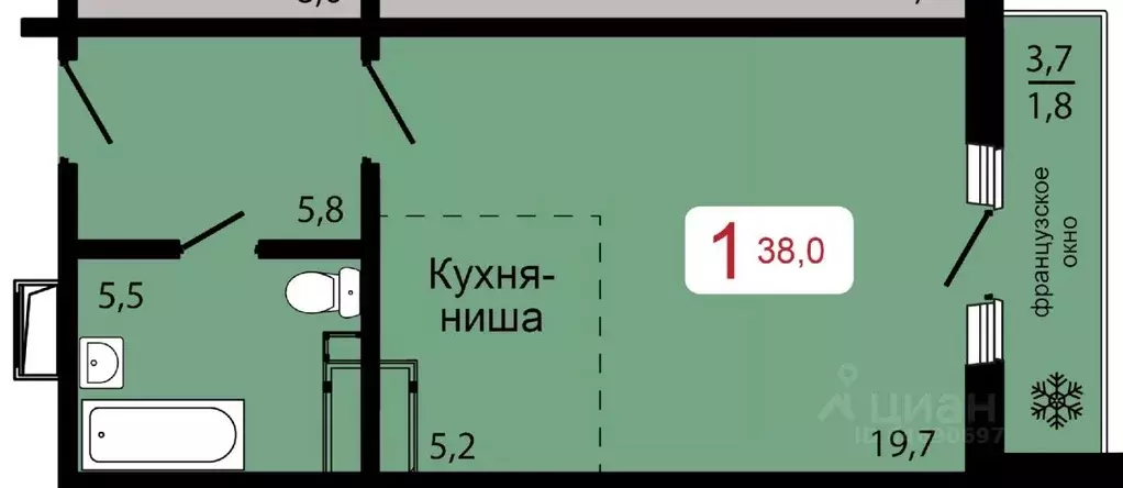 1-к кв. Красноярский край, Красноярск ул. Калинина (38.0 м) - Фото 1