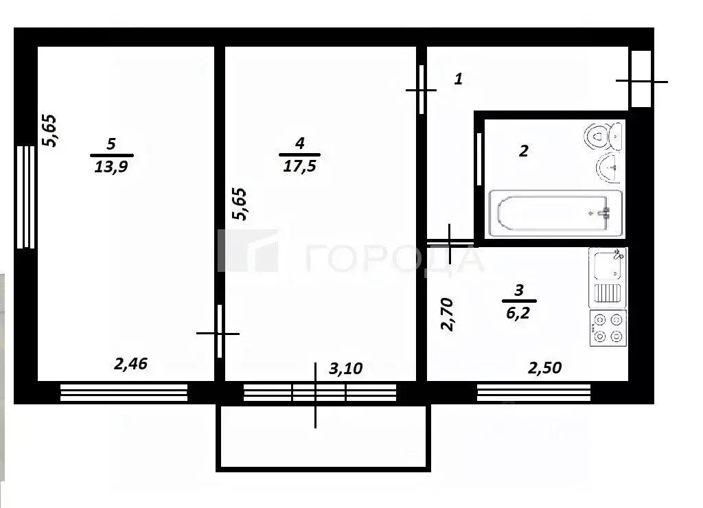 2-к кв. Томская область, Томск ул. Ивана Черных, 107/2 (45.2 м) - Фото 1