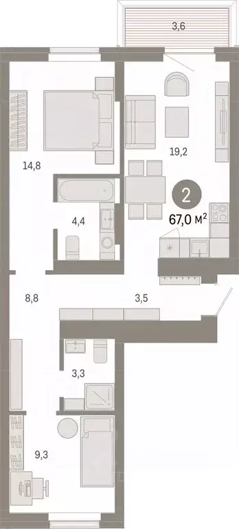 2-к кв. Омская область, Омск ул. Б.Г. Шаронова, 9 (66.98 м) - Фото 1
