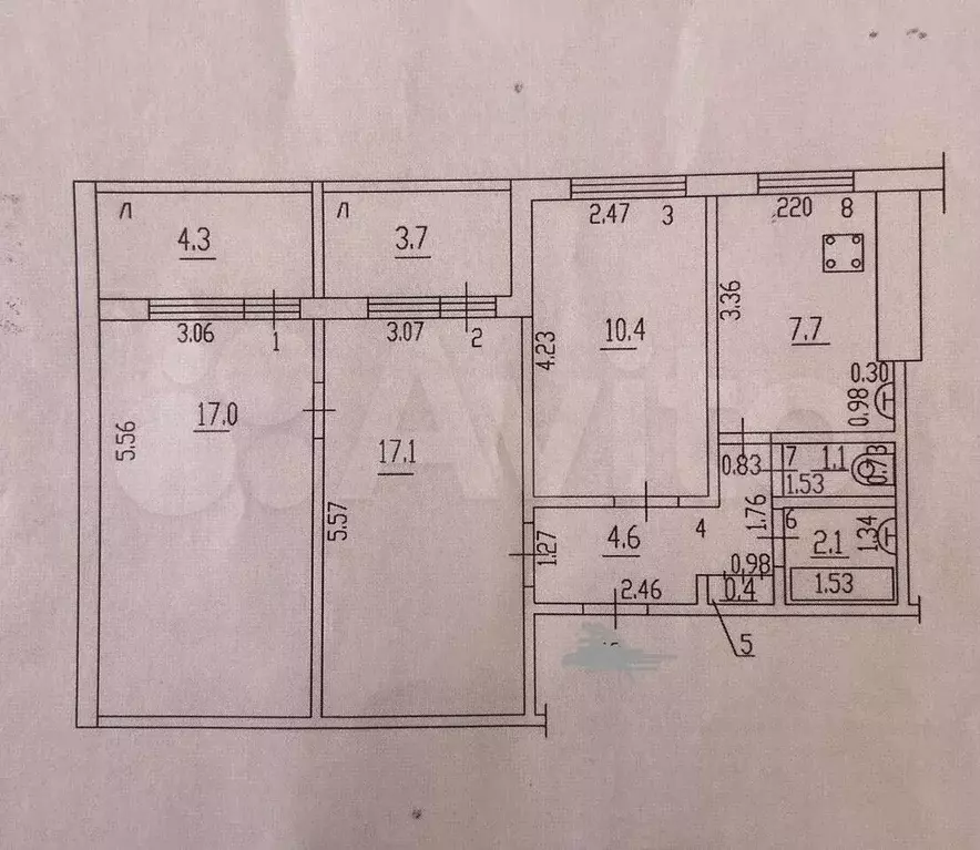 3-к. квартира, 60,4 м, 5/9 эт. - Фото 0