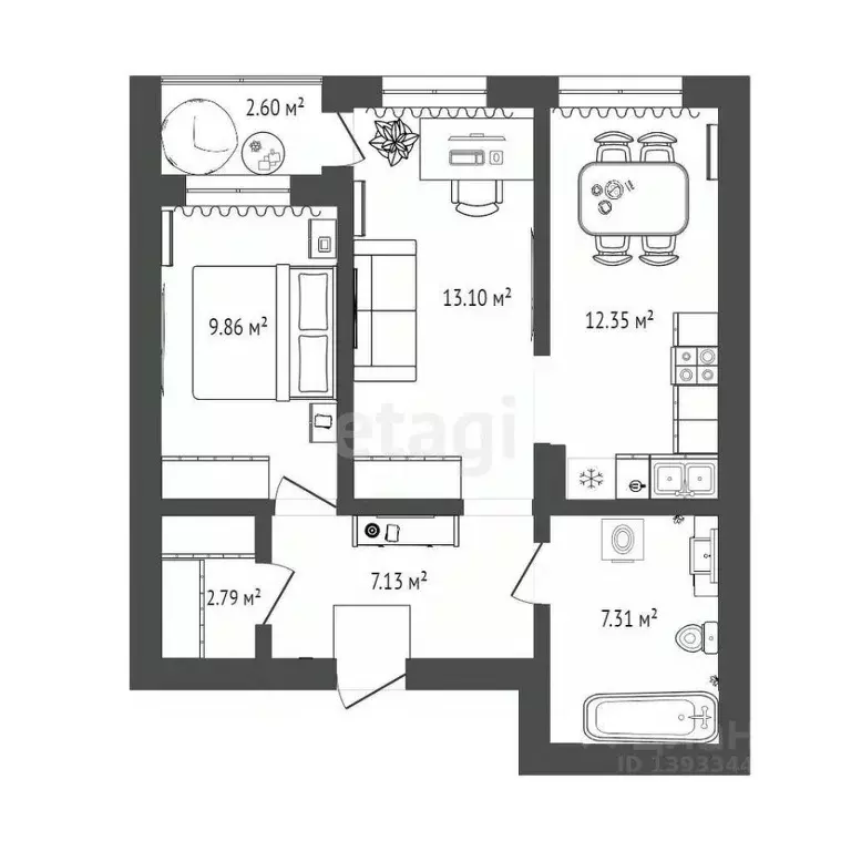 2-к кв. Тюменская область, Тюмень ул. Василия Севергина, 2к2 (54.0 м) - Фото 2