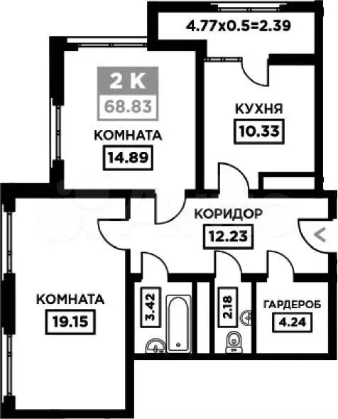 2-к. квартира, 68,8 м, 4/19 эт. - Фото 1