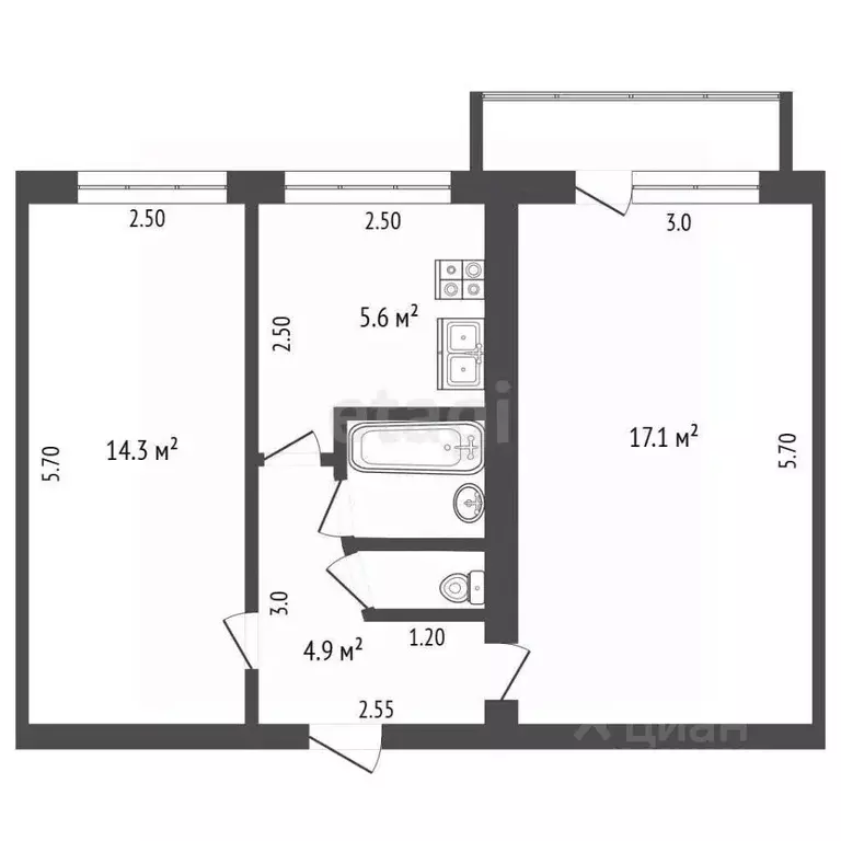 2-к кв. Орловская область, Орел ул. Красина, 20 (44.9 м) - Фото 1