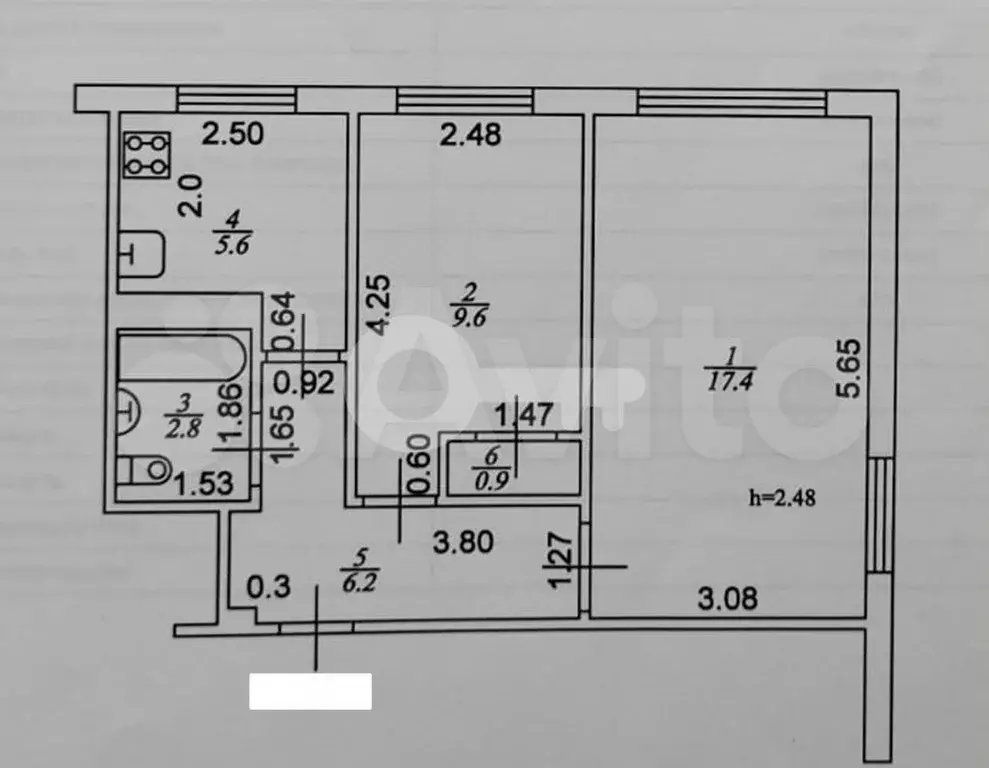 2-к. квартира, 42,5 м, 1/5 эт. - Фото 0