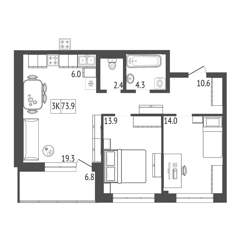 Продаётся 3-к квартира, 73.9 м - Фото 0