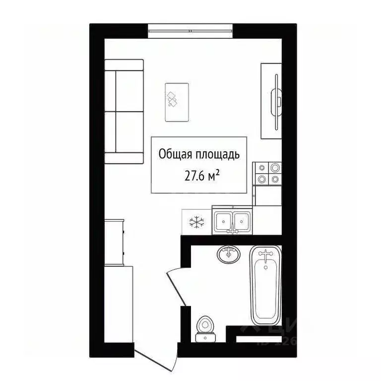 Студия Новосибирская область, Новосибирск ул. Никитина, 67 (27.6 м) - Фото 1