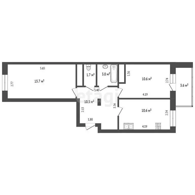2-комнатная квартира: Тюмень, улица Пермякова, 81 (51.9 м) - Фото 0