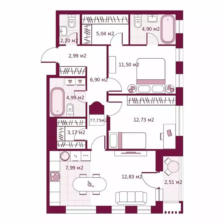 2-комнатная квартира: Тюмень, улица Герцена, 33 (77.75 м) - Фото 0