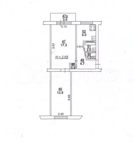 2-к. квартира, 46 м, 2/5 эт. - Фото 0