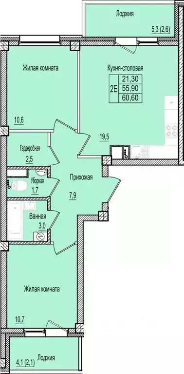 2-к кв. Псковская область, Псков Крестовское ш., 6 (60.6 м) - Фото 1