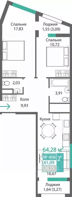 2-к кв. Крым, Симферополь Крымская роза мкр,  (64.27 м) - Фото 0