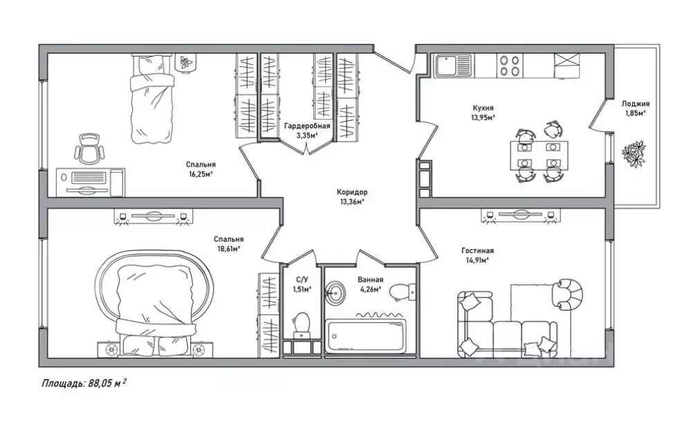 3-к кв. Ярославская область, Ярославль просп. Фрунзе, 56Д (88.1 м) - Фото 1