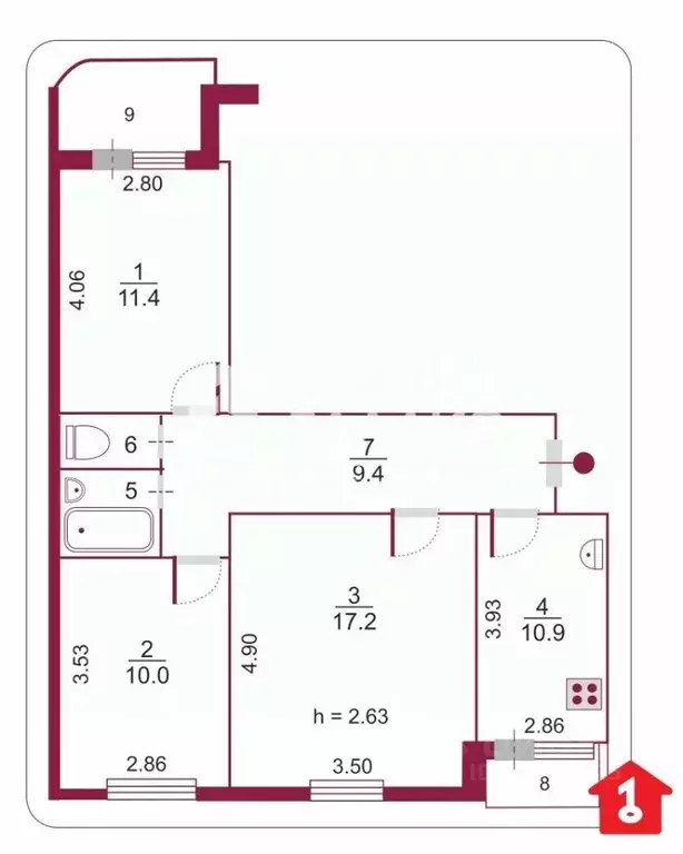 3-к кв. Омская область, Омск Заозерная ул., 25к2 (62.8 м) - Фото 2