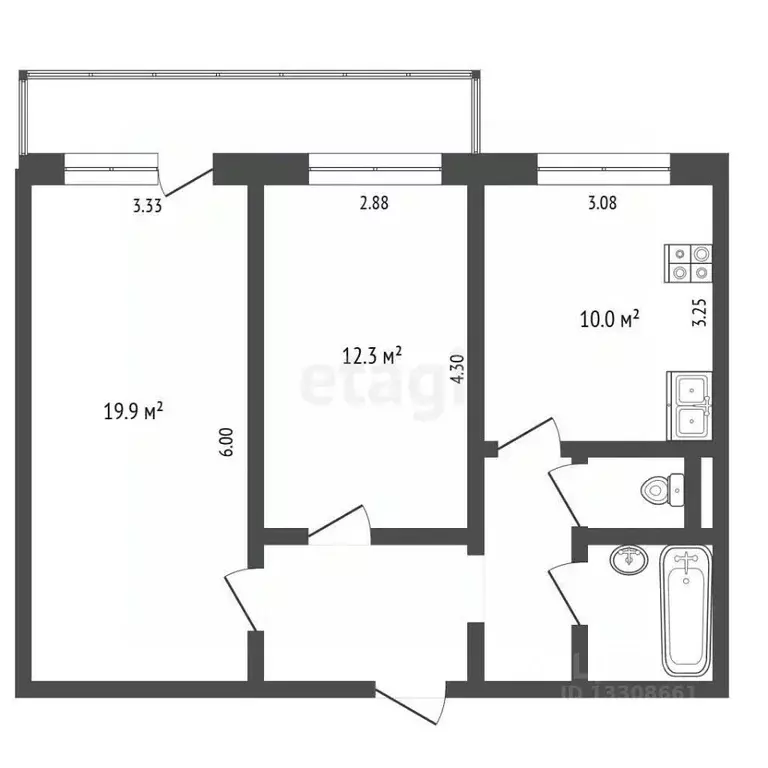 2-к кв. Томская область, Томск Черемошники мкр, ул. 5-й Армии, 7 (54.0 ... - Фото 2
