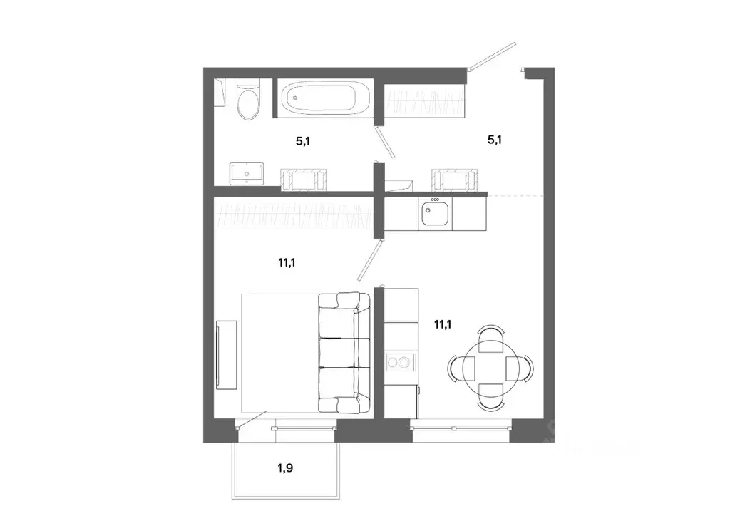 1-к кв. Ханты-Мансийский АО, Сургут 30А мкр,  (32.4 м) - Фото 0