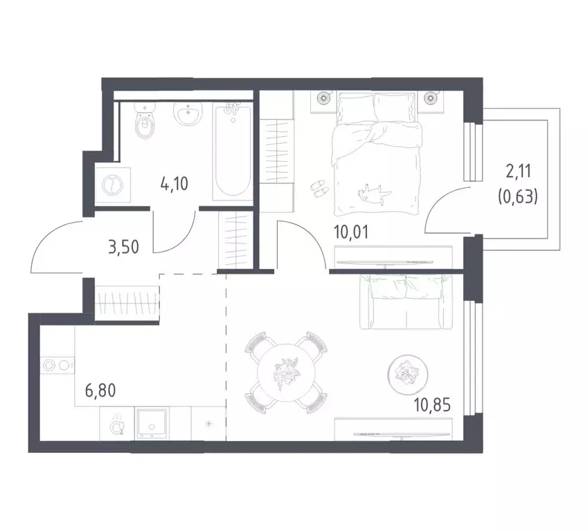 1-комнатная квартира: посёлок городского типа Мисайлово, микрорайон ... - Фото 1